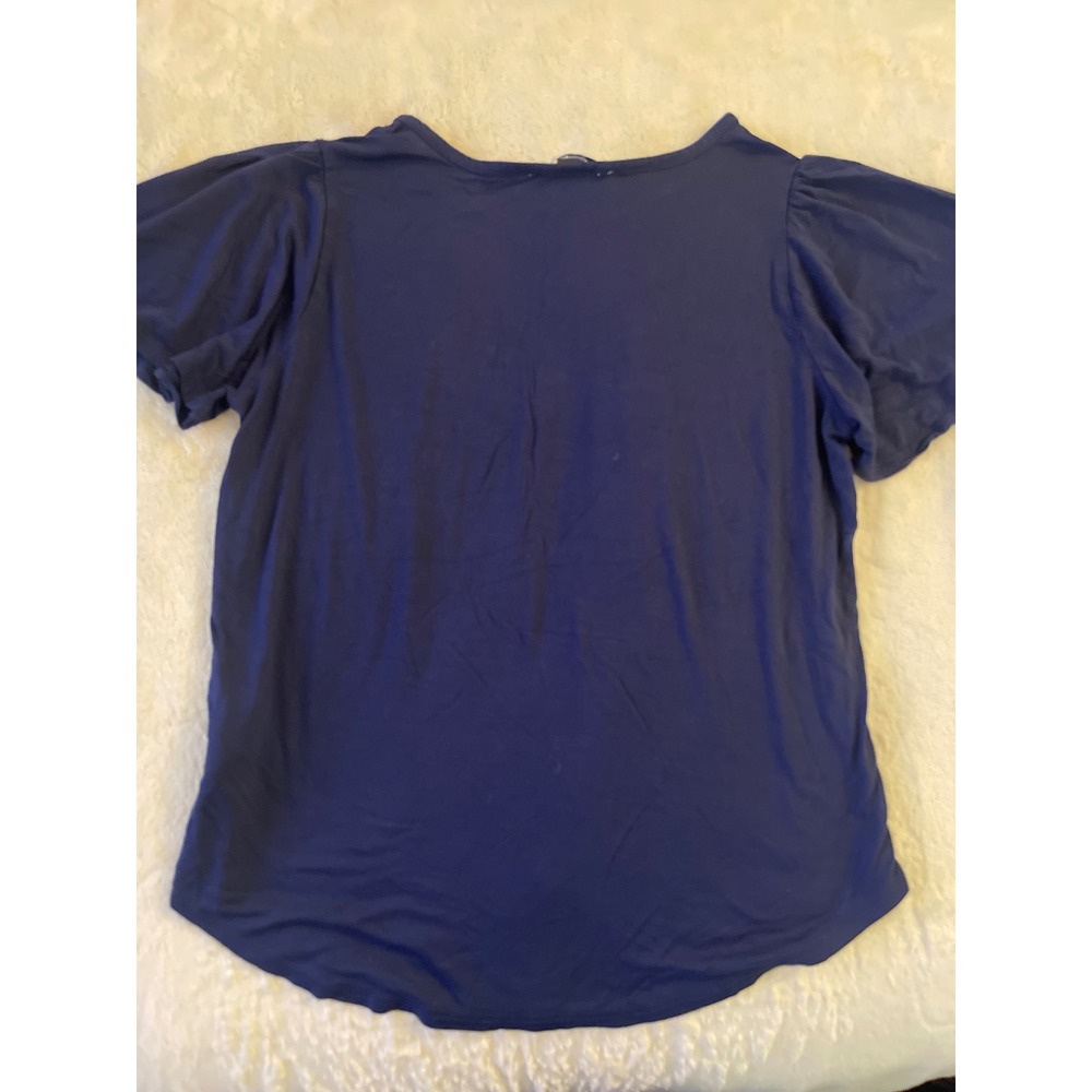 Nine West Jeans Women Navy Blue Flutter Short Sleeve Crew Neck Top XS - Picture 4 of 4